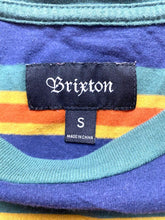 Load image into Gallery viewer, Brixton Shirt Adult Small Blue Green Striped Retro Embroidered Skateboard Mens