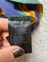 Load image into Gallery viewer, Brixton Shirt Adult Small Blue Green Striped Retro Embroidered Skateboard Mens