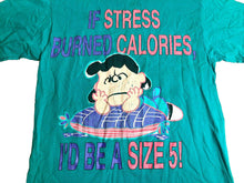 Load image into Gallery viewer, VTG Peanuts Shirt Womens Large Teal Green Lucy Charlie Brown Burned Calories 80s