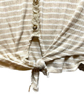 Load image into Gallery viewer, Como Blu Shirt Womens 2X Button Front Lace Trim Tie Blouse Striped Plus Ladies