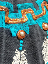 Load image into Gallery viewer, VTG Lynee Shirt Adult Extra Large Black Native American Tribal Feather Pearl Men