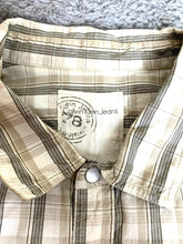 Load image into Gallery viewer, Calvin Klein Jeans Shirt Adult Extra Large Tan Plaid Snaps Embroidery Y2K Mens