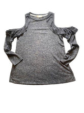 Load image into Gallery viewer, Anthropologie Altar’d State Shirt Womens Medium Gray Black Ruffle Cold Shoulder