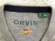 Load image into Gallery viewer, Orvis Sweater Adult Large Gray V-Neck Merino Wool Outerwear Pullover Cozy Mens
