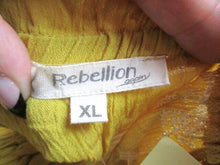 Load image into Gallery viewer, Rebellion Shirt Womens Extra Large Yellow Peasant Cropped Embroidered Rayon NWT