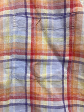 Load image into Gallery viewer, Alan Flusser Shirt Adult Large Orange Blue Plaid Button Up Linen Casual Mens