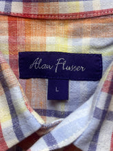 Load image into Gallery viewer, Alan Flusser Shirt Adult Large Orange Blue Plaid Button Up Linen Casual Mens