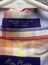 Load image into Gallery viewer, Alan Flusser Shirt Adult Large Orange Blue Plaid Button Up Linen Casual Mens