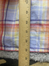 Load image into Gallery viewer, Alan Flusser Shirt Adult Large Orange Blue Plaid Button Up Linen Casual Mens