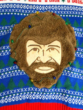 Load image into Gallery viewer, Bob Ross Sweater Adult Medium Blue Lights Up Ugly Christmas Paint Spencers Mens