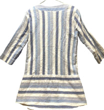 Load image into Gallery viewer, BCBGeneration Dress Womens Medium Ivory Blue Striped Lace Up Peasant Boho Tunic