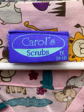 Load image into Gallery viewer, Carol's Scrub Top Womens 1X Pink AOP Animals Giraffe Workwear Medical Shirt Plus