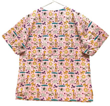 Load image into Gallery viewer, Carol's Scrub Top Womens 1X Pink AOP Animals Giraffe Workwear Medical Shirt Plus