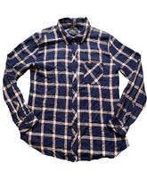Load image into Gallery viewer, Rails Shirt Womens Medium Button Up Collared Rayon Plaid Navy Blue Blouse Ladies