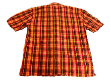 Load image into Gallery viewer, Anxious Shirt Adult Large Red Orange Yellow Plaid Button Up Colorful Camp Mens