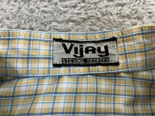 Load image into Gallery viewer, VIJAY Shirt Adult Small Yellow Blue White Plaid Button Up Stiching Casual Mens
