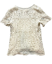 Load image into Gallery viewer, Adiva Shirt Womens Medium Beige Crochet Open Knit Boho Peasant Lined Blouse