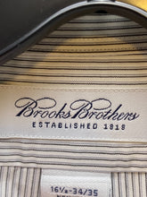 Load image into Gallery viewer, Brooks Brothers Shirt Adult 16.5-34 Gray Black Striped  Button Up Dress Mens