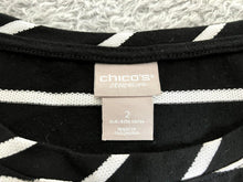 Load image into Gallery viewer, Chico's Zenergy Shirt Womens 2 Black White Striped Tunic Blouse Normcore Spandex