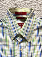 Load image into Gallery viewer, Alan Flusser Shirt Adult Large Green Blue Plaid Button Up Weekend Casual Mens