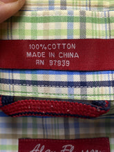 Load image into Gallery viewer, Alan Flusser Shirt Adult Large Green Blue Plaid Button Up Weekend Casual Mens