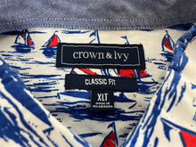Load image into Gallery viewer, Crown & Ivy Shirt Adult XLT Extra Large Tall White AOP Boat Sailing Hawaiian Men