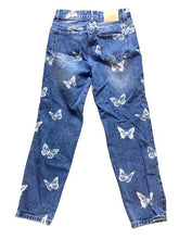 Load image into Gallery viewer, Blue Savvy Jeans Womens 5/27 (29x25) Denim AOP Butterfly Print Whimsical Rayon