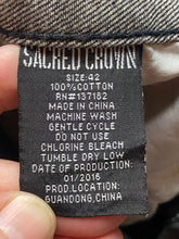 Load image into Gallery viewer, Sacred Crown Jeans Adult 42x29.5 Gray S2 Black Premium Baggy Hip Hop Denim Mens