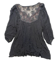 Load image into Gallery viewer, World Market Shirt Womens Large/XL Black Sheer Trim Lagenlook Flowy Boho Blouse