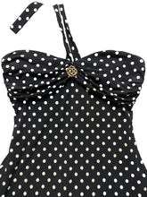 Load image into Gallery viewer, Blondie Nites Pin-Up Dress Womens 11 Black White Polkadots Halter Cocktail Lady