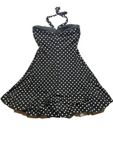 Load image into Gallery viewer, Blondie Nites Pin-Up Dress Womens 11 Black White Polkadots Halter Cocktail Lady