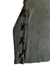Load image into Gallery viewer, Lauren Ralph Lauren Sweater Large Black Ribbed Knit Lace Up Oversized Outerwear