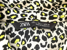Load image into Gallery viewer, Zara Shirt Womens Large Green Yellow Black Leopard Print Flowy Oversized Blouse
