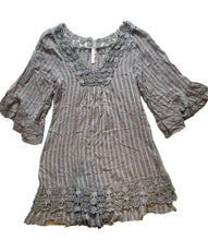 Load image into Gallery viewer, Monoreno Dress Womens Medium Gray Crochet Lace Ruffle Boho Peasant Hippie Ladies