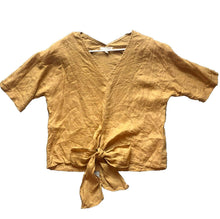 Load image into Gallery viewer, Anthropologie Grade & Gather Shirt Women Small Tan Tie Boho Peasant Linen Blouse