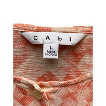 Load image into Gallery viewer, Cabi Blouse Womens Large Button Down Silk Tunic High Low Hem Geometric Sheer