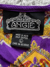 Load image into Gallery viewer, Angie Dress Womens Large Purple Rainbow Empire Waist AOP Paisley Boho Dashiki