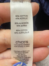 Load image into Gallery viewer, Chicos Sweater Womens 1 (Medium) Navy Silver Oversized Mock Neck Outerwear Lady