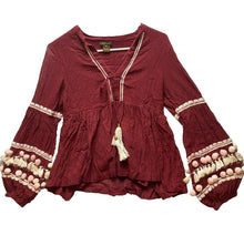 Load image into Gallery viewer, Antropologie Vineet Bahl Shirt Womens Extra Small Tassel Pom Pom Boho Peasant