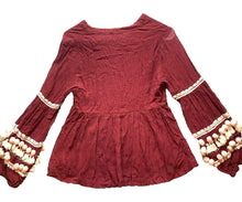 Load image into Gallery viewer, Antropologie Vineet Bahl Shirt Womens Extra Small Tassel Pom Pom Boho Peasant