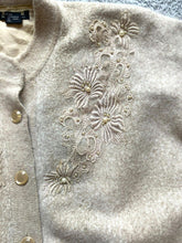 Load image into Gallery viewer, Angora Sweater Womens Small Beige Button Up Cardigan Embroidery Pearl Beaded