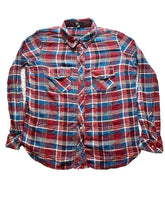 Load image into Gallery viewer, KUT From The Kloth Shirt Womens Medium Blue Red Flannel Plaid Snaps Stretch Lady