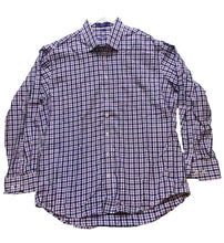 Load image into Gallery viewer, Allan Flusser Shirt Adult Large Purple Button Up Grid Checkered Embroidery Mens