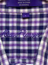 Load image into Gallery viewer, Allan Flusser Shirt Adult Large Purple Button Up Grid Checkered Embroidery Mens