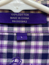 Load image into Gallery viewer, Allan Flusser Shirt Adult Large Purple Button Up Grid Checkered Embroidery Mens