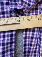 Load image into Gallery viewer, Allan Flusser Shirt Adult Large Purple Button Up Grid Checkered Embroidery Mens