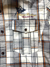 Load image into Gallery viewer, Giorgio Armani Shirt Adult Medium Gray Orange Plaid Embroidered Button Up Mens