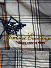 Load image into Gallery viewer, Giorgio Armani Shirt Adult Medium Gray Orange Plaid Embroidered Button Up Mens