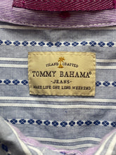 Load image into Gallery viewer, Tommy Bahama Shirt Adult Large Blue Striped Button Up Flip Cuffs Contrast Mens
