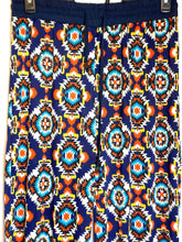 Load image into Gallery viewer, Golden Black Pants Womens 1X (32x28) Geometric AOP Festive Boho Spandex Plus NWT